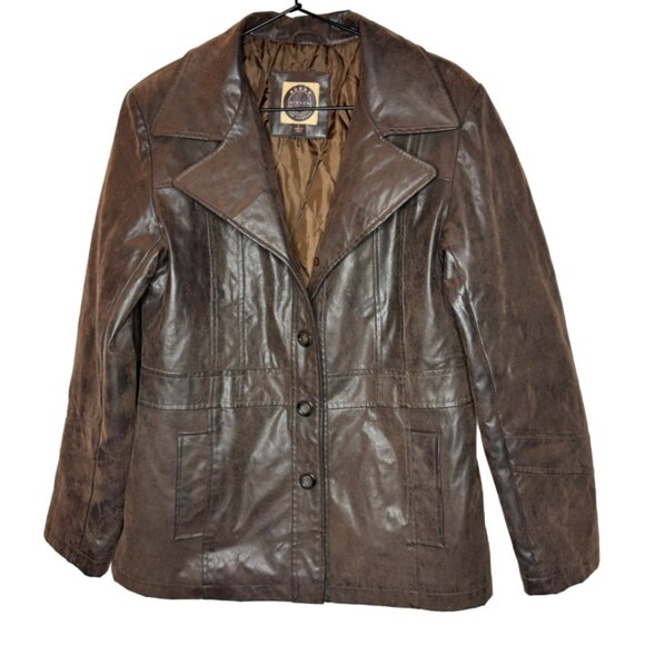 giacca Jackets & Blazers - Giacca Womens Sz L Brown Distressed Faux Leather Button Front Jacket(1500)